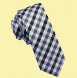 Black Grey White Check Groomsmen Groom Wedding Slim Skinny Mens Neck Tie 