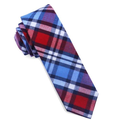 Image 1 of Blue Red Black Tartan Groomsmen Groom Wedding Slim Skinny Mens Neck Tie 