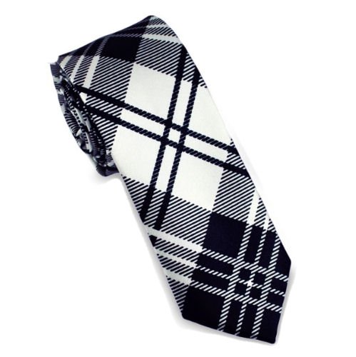 Image 1 of Black White Tartan Groomsmen Groom Wedding Slim Skinny Mens Neck Tie 