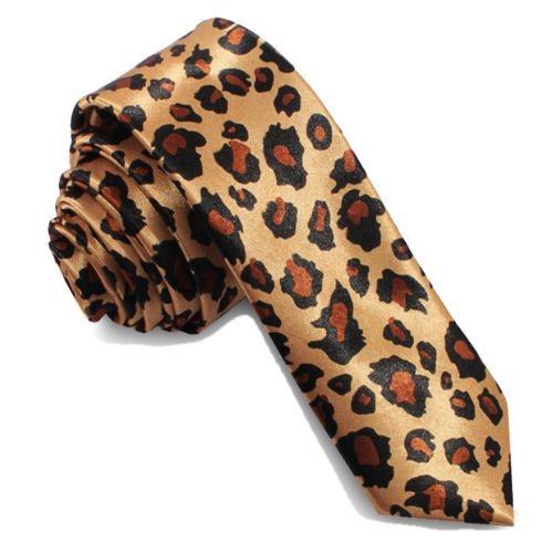 Image 1 of Leopard Print Groomsmen Groom Wedding Slim Skinny Mens Neck Tie 