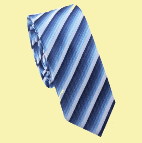 Image 0 of Cascading Blue Stripes Groomsmen Groom Wedding Slim Skinny Mens Neck Tie 