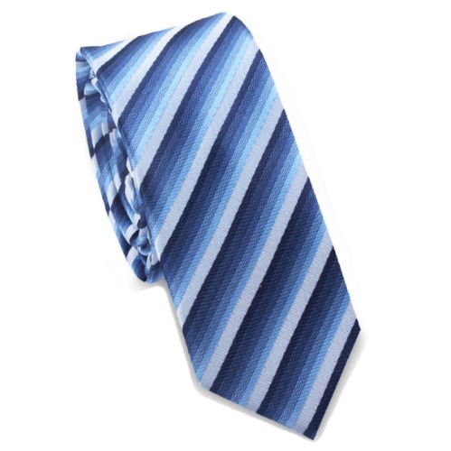 Image 1 of Cascading Blue Stripes Groomsmen Groom Wedding Slim Skinny Mens Neck Tie 