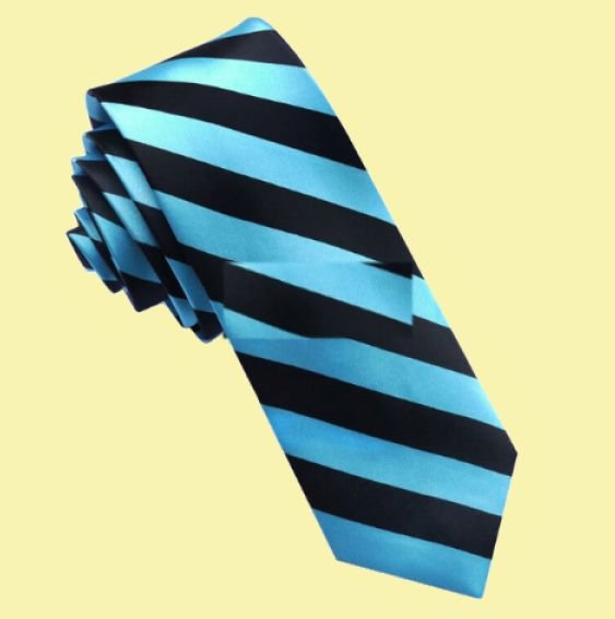 Image 0 of Light Blue Black Stripes Groomsmen Groom Wedding Slim Skinny Mens Neck Tie 