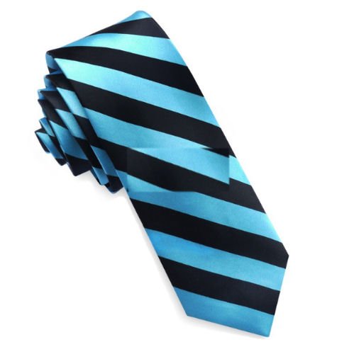 Image 1 of Light Blue Black Stripes Groomsmen Groom Wedding Slim Skinny Mens Neck Tie 