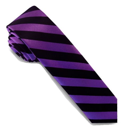 Image 1 of Purple Black Stripes Groomsmen Groom Wedding Slim Skinny Mens Neck Tie 