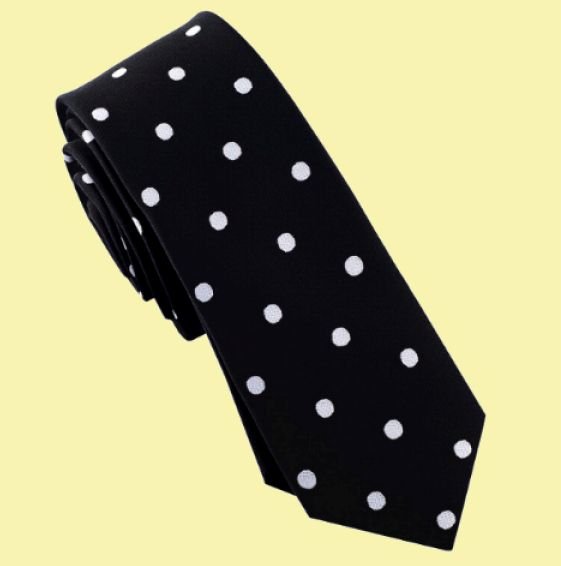 Image 0 of Black White Polka Dots Groomsmen Groom Wedding Slim Skinny Mens Neck Tie 