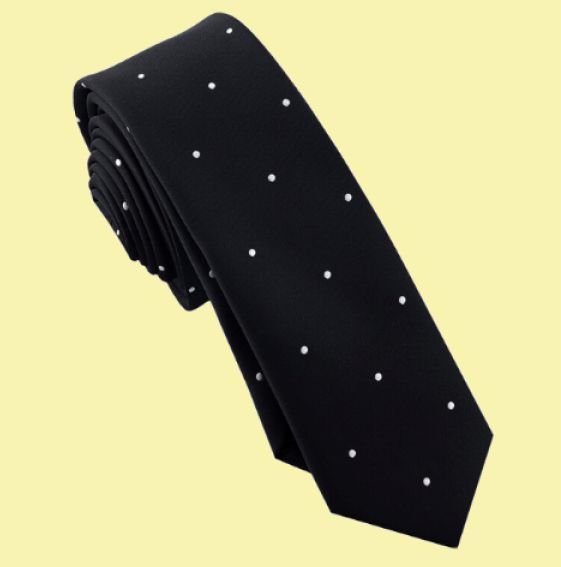 Image 0 of Black White Pin Dots Groomsmen Groom Wedding Slim Skinny Mens Neck Tie 