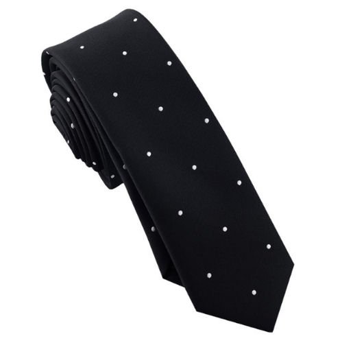 Image 1 of Black White Pin Dots Groomsmen Groom Wedding Slim Skinny Mens Neck Tie 