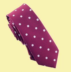 Burgundy White Polka Dots Groomsmen Groom Wedding Slim Skinny Mens Neck Tie 