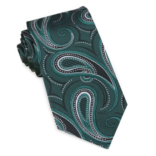 Image 1 of Green Black White Paisley Groomsmen Groom Wedding Narrow Mens Neck Tie 