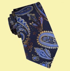 Navy Blue Gold Paisley Groomsmen Groom Wedding Narrow Mens Neck Tie 