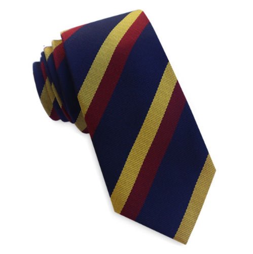Image 1 of Navy Blue Red Yellow Stripes Groomsmen Groom Wedding Narrow Mens Neck Tie 