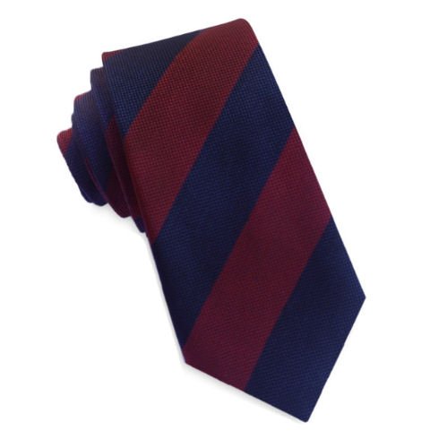 Image 1 of Navy Blue Dark Red Stripes Groomsmen Groom Wedding Narrow Mens Neck Tie 