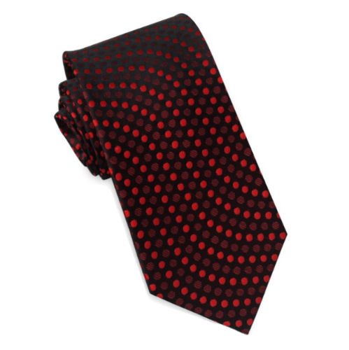 Image 1 of Black Red Swirl Polkadots Groomsmen Groom Wedding Narrow Mens Neck Tie 