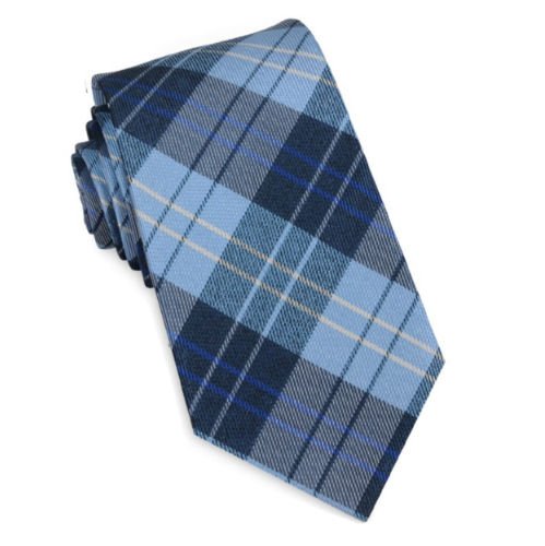 Image 1 of Light Blue Dark Blue Tartan Groomsmen Groom Wedding Narrow Mens Neck Tie 