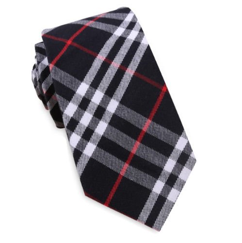 Image 1 of Black White Red Tartan Groomsmen Groom Wedding Narrow Mens Neck Tie 