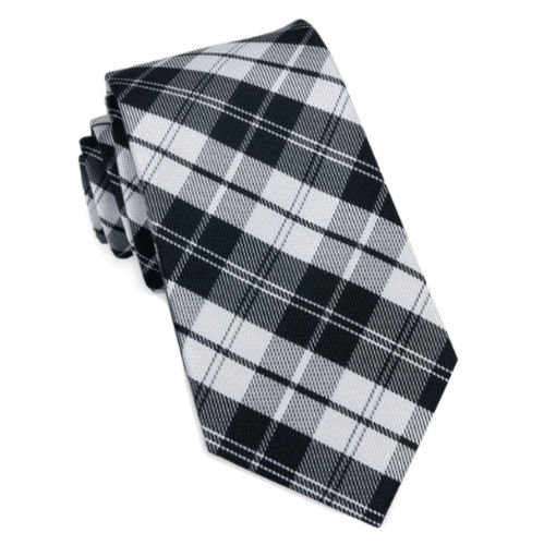 Image 1 of Black White Tartan Groomsmen Groom Wedding Narrow Mens Neck Tie 