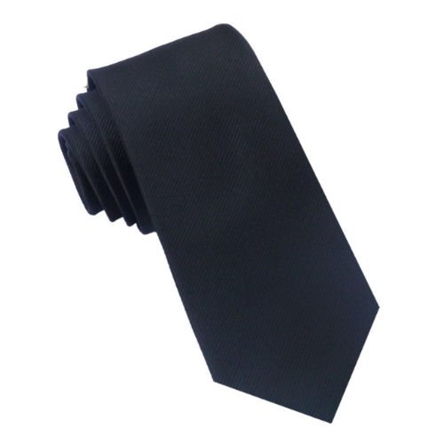 Image 1 of Jet Black Ribbed Groomsmen Groom Wedding Narrow Mens Neck Tie 
