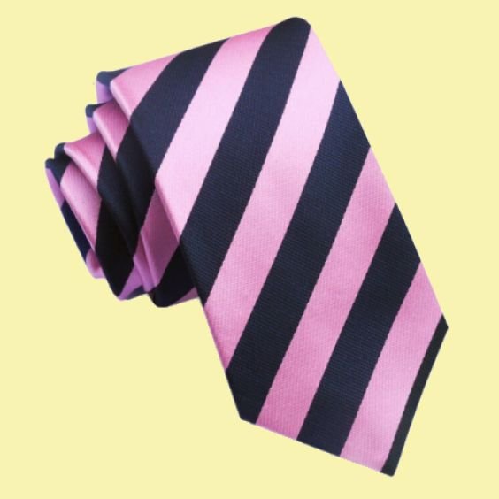 Image 0 of Candy Pink Black Stripes Groomsmen Groom Wedding Narrow Mens Neck Tie 