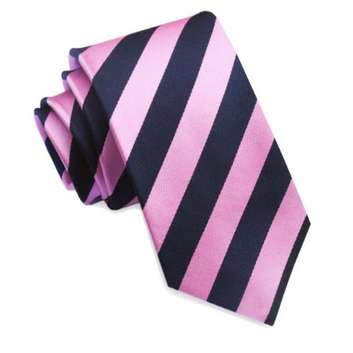 Image 1 of Candy Pink Black Stripes Groomsmen Groom Wedding Narrow Mens Neck Tie 