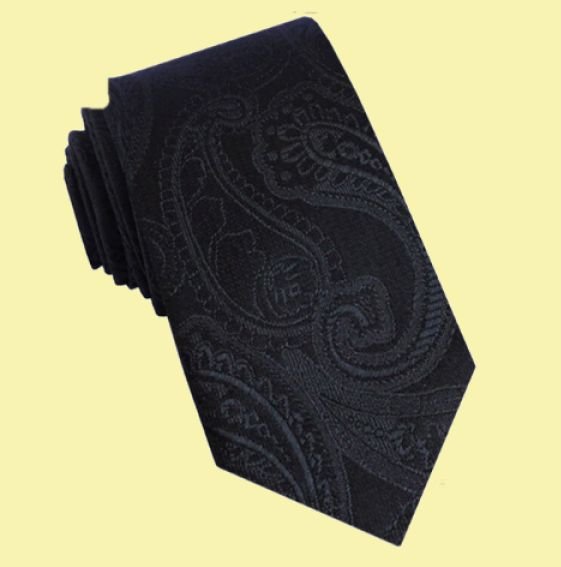 Image 0 of Embossed Jet Black Paisley Groomsmen Groom Wedding Narrow Mens Neck Tie 