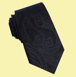 Embossed Jet Black Paisley Groomsmen Groom Wedding Narrow Mens Neck Tie 