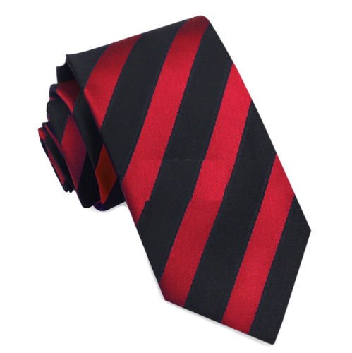 Image 1 of Black Scarlet Red Stripes Groomsmen Groom Wedding Narrow Mens Neck Tie 