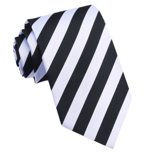 Image 1 of Black White Stripes Groomsmen Groom Wedding Narrow Mens Neck Tie 