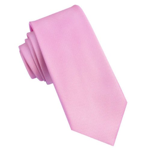Image 1 of Candy Pink Ribbed Groomsmen Groom Wedding Narrow Mens Neck Tie 