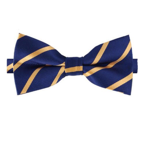 Image 1 of Dark Blue Gold Stripes Formal Groomsmen Groom Wedding Mens Neck Bow Tie 