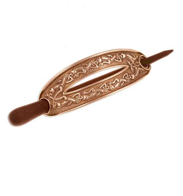 Image 1 of Staffordshire Hoard Elongated Oval Bronze Rosewood Pin Hair Slide