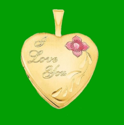 Image 0 of I Love You Enamel Flower Heart 14K Yellow Gold Filled Pendant Locket