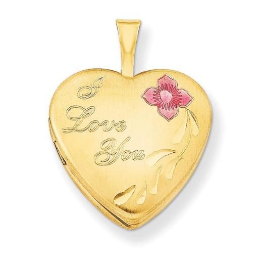 Image 1 of I Love You Enamel Flower Heart 14K Yellow Gold Filled Pendant Locket