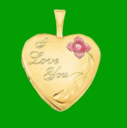 I Love You Enamel Flower Heart 14K Yellow Gold Filled Pendant Locket