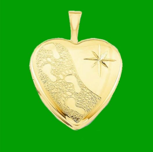 Image 0 of Footprints Star Inscribed Heart 14K Yellow Gold Filled Pendant Locket