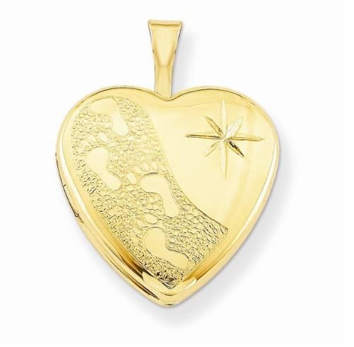 Image 1 of Footprints Star Inscribed Heart 14K Yellow Gold Filled Pendant Locket