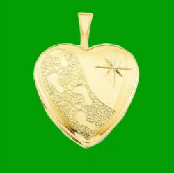 Footprints Star Inscribed Heart 14K Yellow Gold Filled Pendant Locket