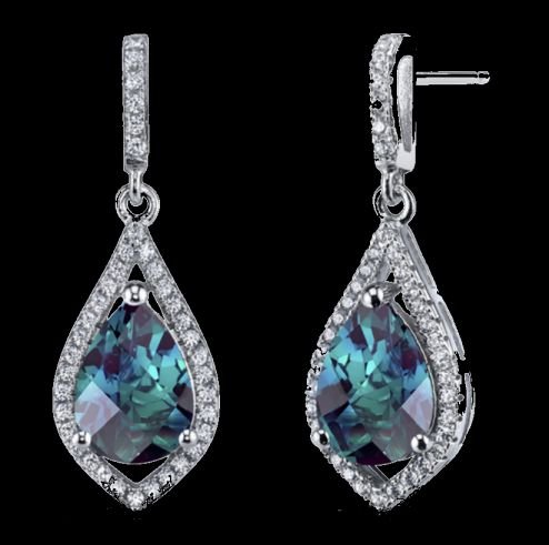 Image 0 of Alexandrite Teardrop Cut Cubic Zirconia Border Sterling Silver Earrings