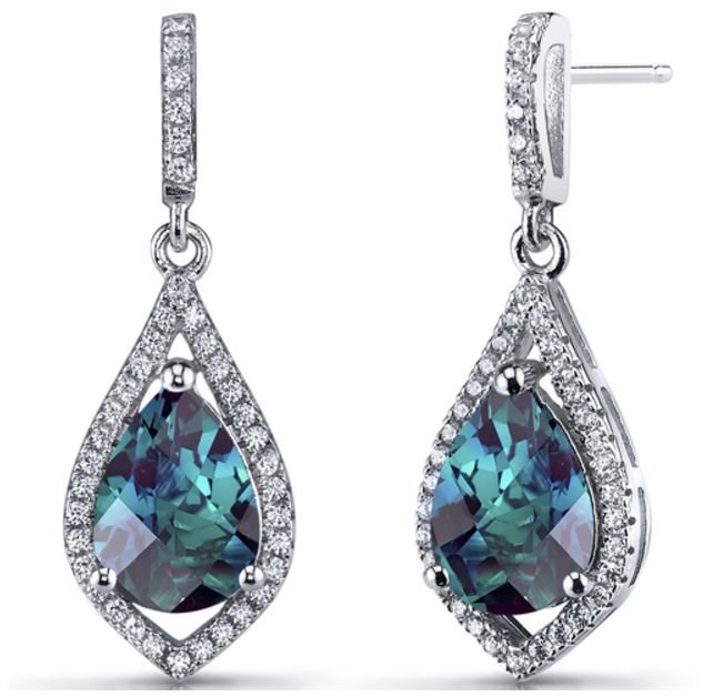 Image 1 of Alexandrite Teardrop Cut Cubic Zirconia Border Sterling Silver Earrings