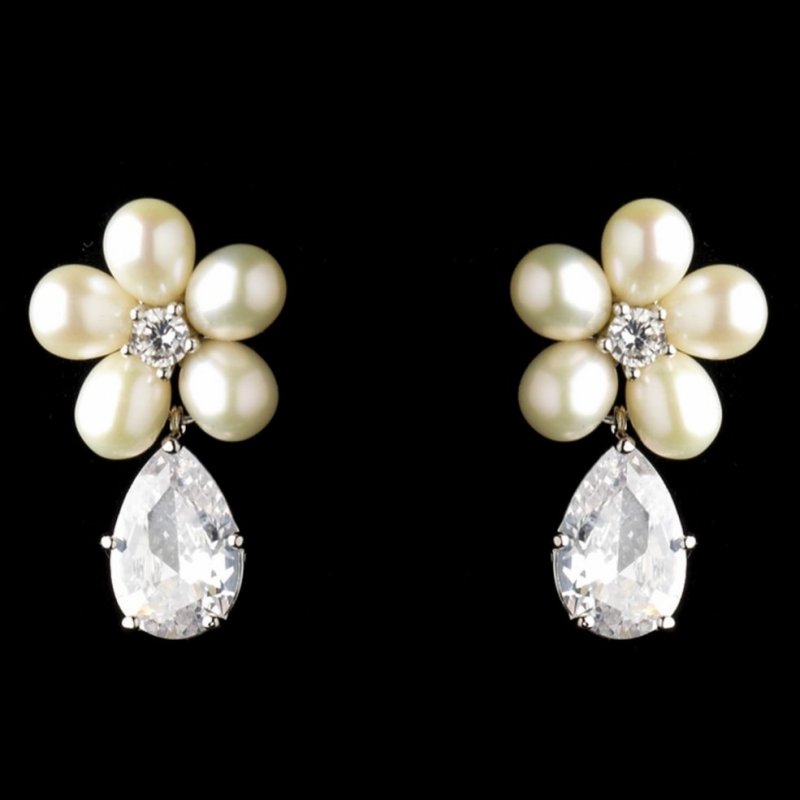 Image 1 of Ivory Freshwater Pearl Cubic Zirconia Wedding Necklace Earrings Bridal Set