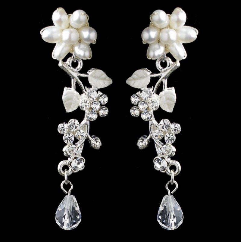 Freshwater Pearl Crystal Bead Floral Wedding Necklace Earrings Bridal Set