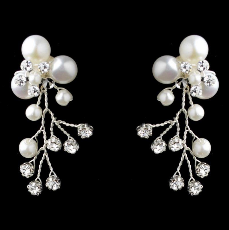 Image 1 of Freshwater Pearl Crystal Bead Vine Wedding Necklace Earrings Bridal Set