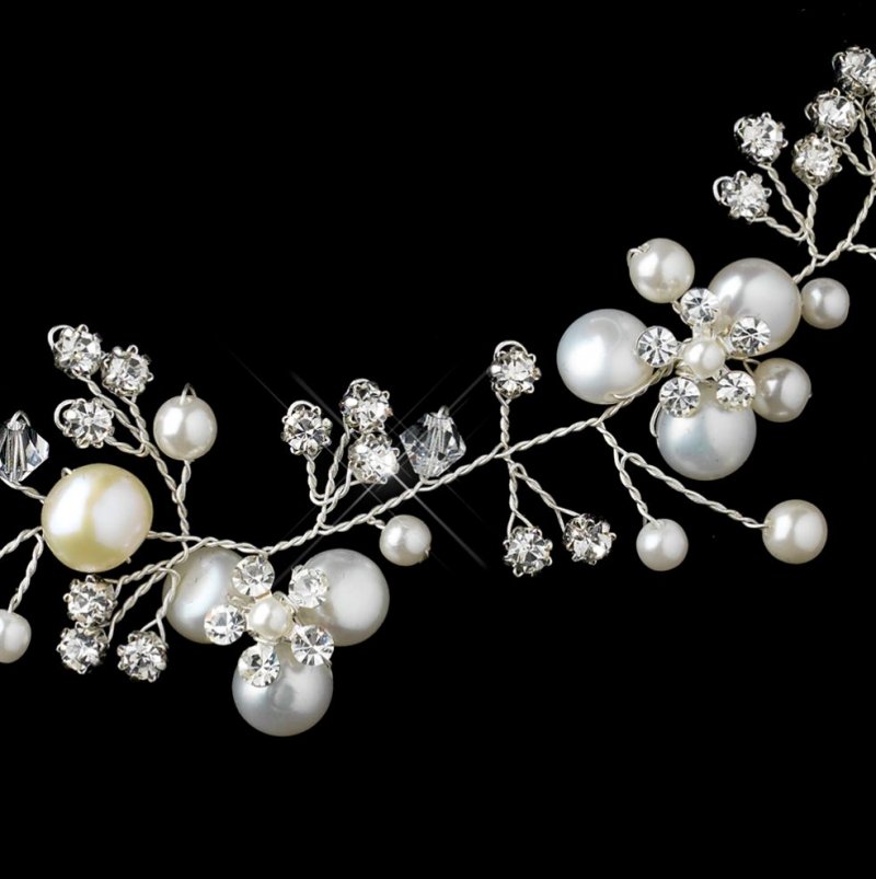 Image 2 of Freshwater Pearl Crystal Bead Vine Wedding Necklace Earrings Bridal Set