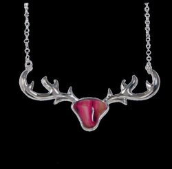 Antlers Proud Stag Scotland Heather Small Sterling Silver Pendant 