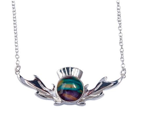Image 1 of Thistle Scotland Heather Small Sterling Silver Necklace