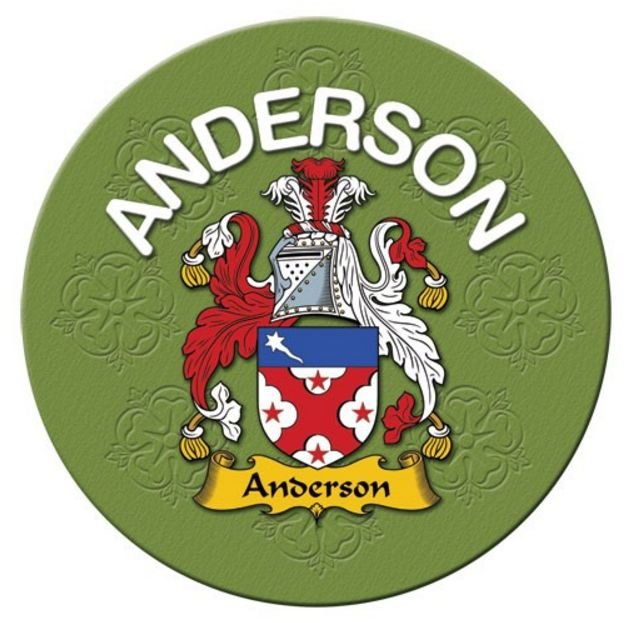 Image 1 of Anderson Coat of Arms Cork Round English Family Name Coasters Set of 2