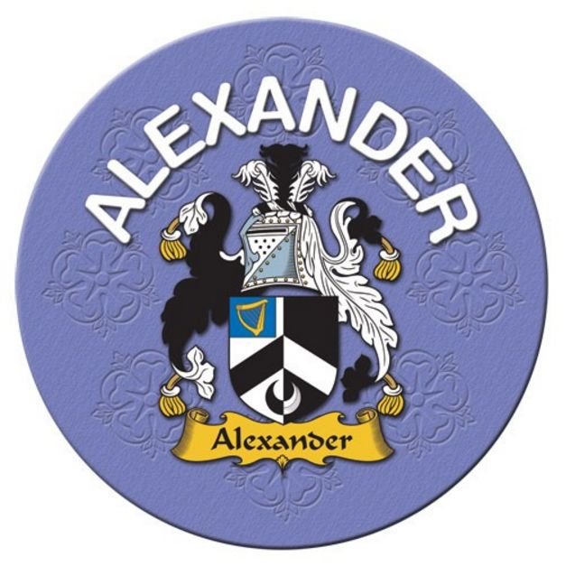 Image 1 of Alexander Coat of Arms Cork Round English Family Name Coasters Set of 2