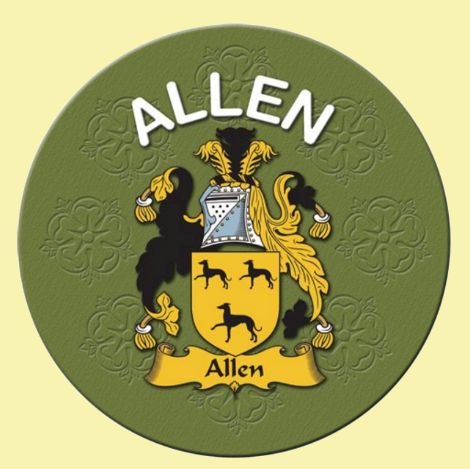 Image 0 of Allen Coat of Arms Cork Round English Family Name Coasters Set of 2