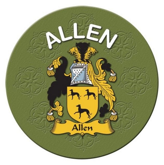 Image 1 of Allen Coat of Arms Cork Round English Family Name Coasters Set of 2