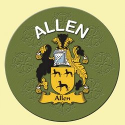 Allen Coat of Arms Cork Round English Family Name Coasters Set of 2